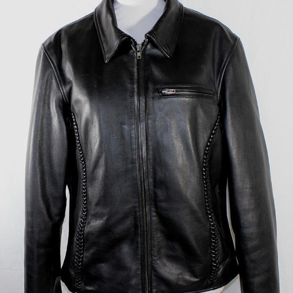 NEW First Classic Leather Gear Black Motorcycle Jacket Women's XL Zip -In Liner